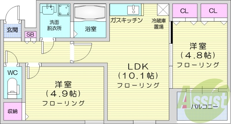 2LDK、浴室乾燥機、独立洗面台、灯油暖房、オートロック