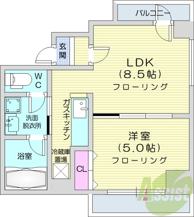 1LDK、収納、ネット無料、宅配BOX、灯油暖房