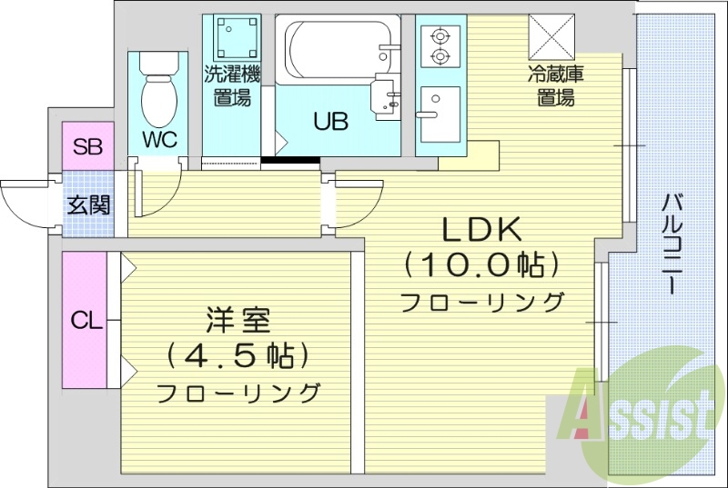 1LDK、オートロック、モニター付きインターホン