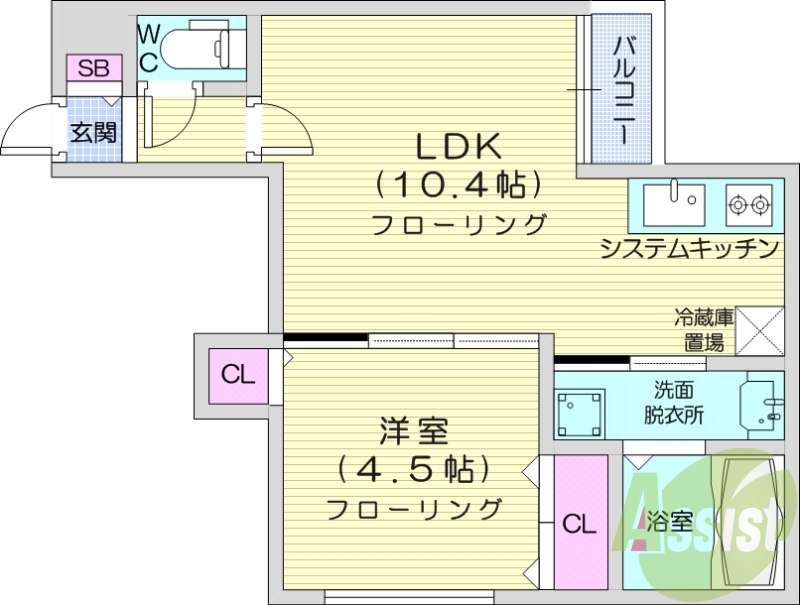 1LDK、エアコン、システムキッチン、オートロック