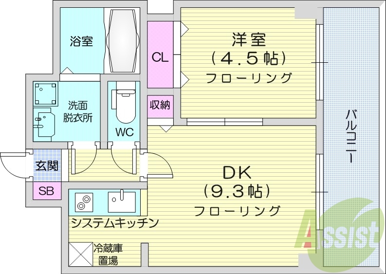 1DK、都市ガス、モニター付きインターホン