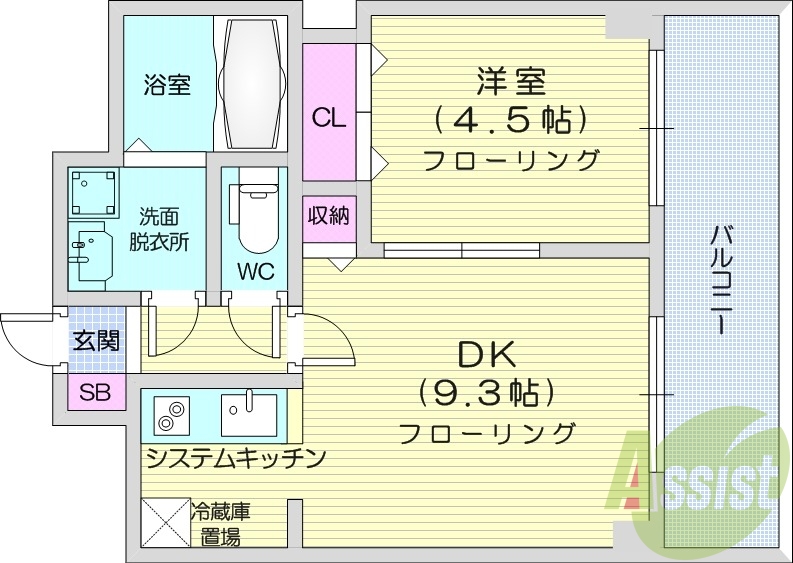 1DK、都市ガス、モニター付きインターホン