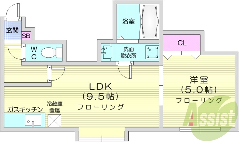 1LDK、灯油暖房、テレビモニターホン、収納