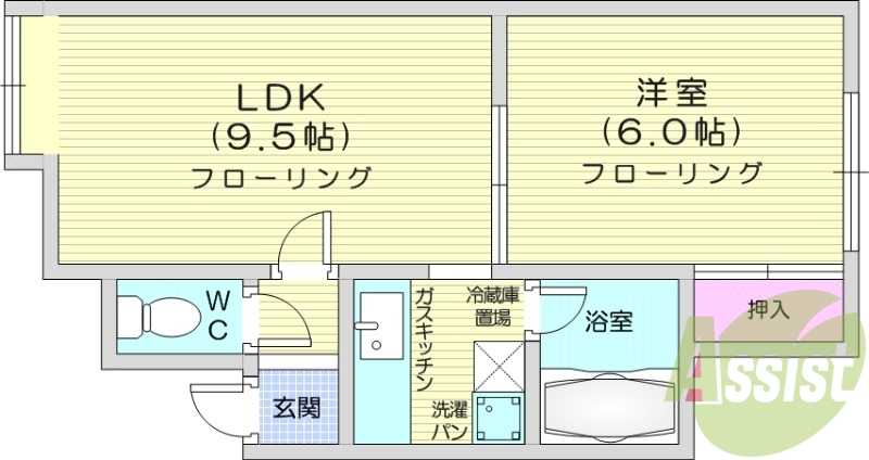 1LDK、バストイレ別、シャワートイレ、灯油暖房