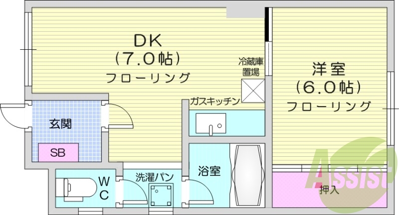 1DK、シャワートイレ、灯油暖房、バストイレ別