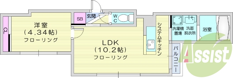1LDK、都市ガス、ペット対応、システムキッチン