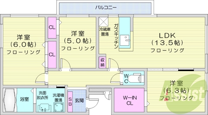 3LDK、バルコニー、オートロック、ネット無料
