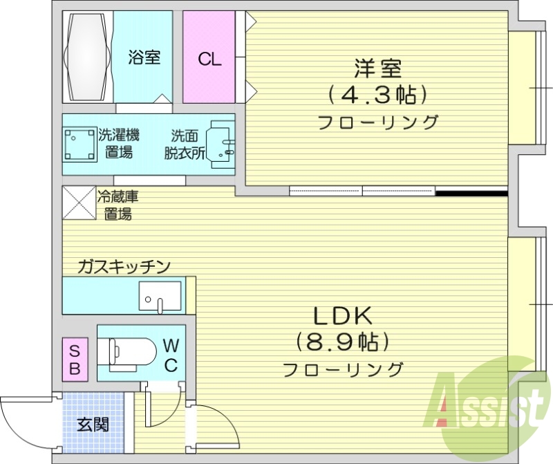 1LDK、独立洗面台、灯油暖房、ガスキッチン