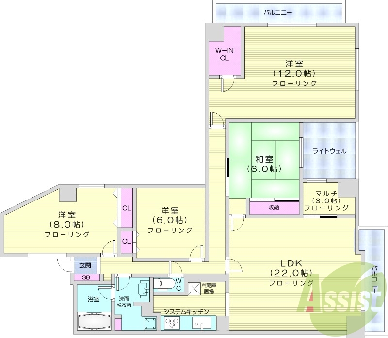 4LDK、都市ガス、システムキッチン