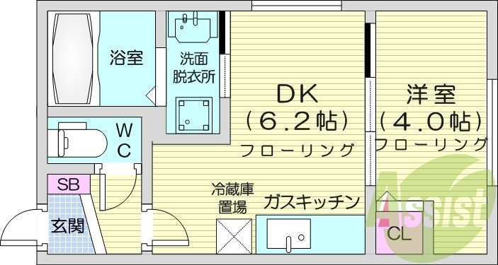 1DK、モニタ付インターホン、ネット無料、独立洗面台