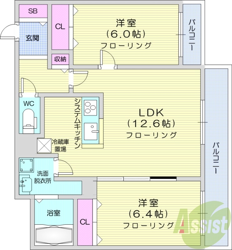 2LDK、オール電化、オートロック、エアコン
