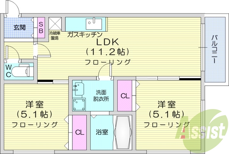 2LDK、浴室乾燥機、独立洗面台、灯油暖房、オートロック