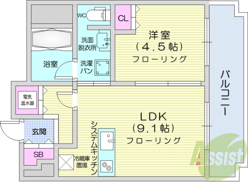1LDK、オートロック、モニターホン、オール電化