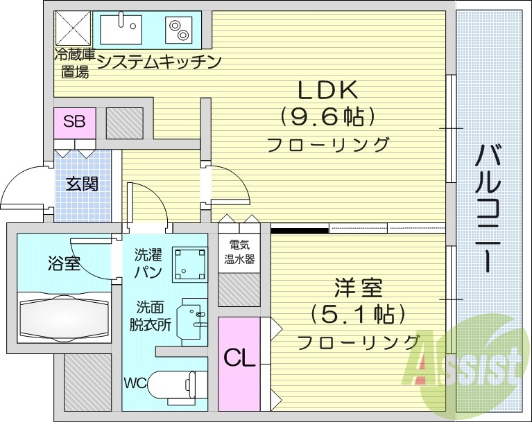 1LDK、オートロック、モニターホン、オール電化