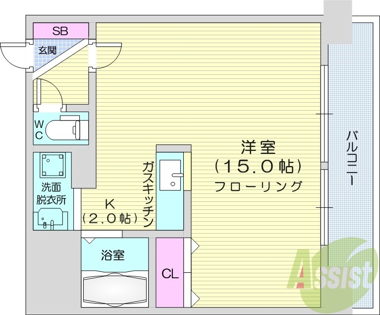 1K、都市ガス、オートロック、ウォシュレット