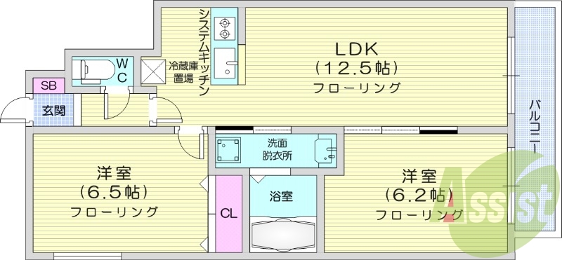 2LDK、システムキッチン、エアコン、シャンプードレッサー