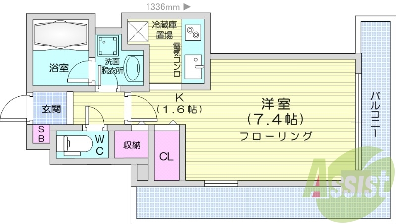 1K、オートロック、バストイレ別、エアコン