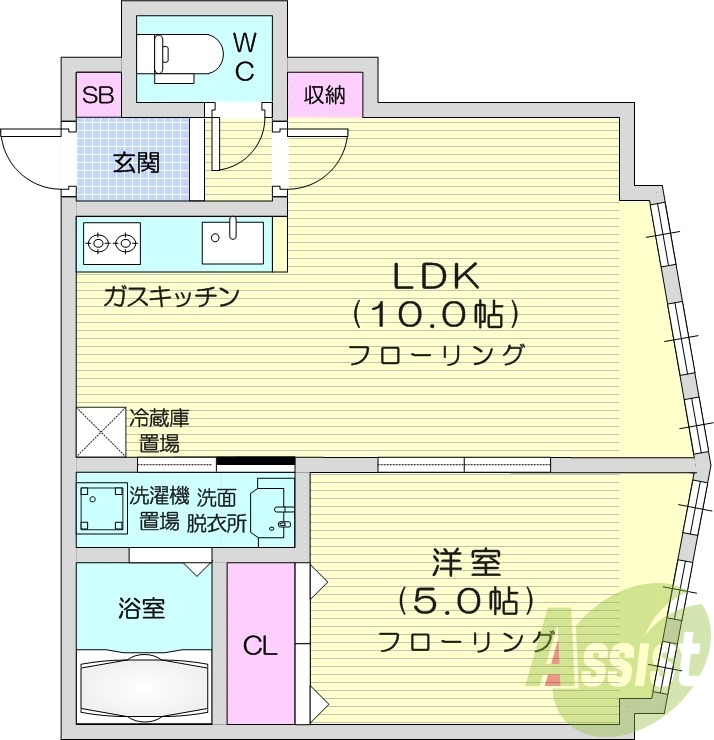1LDK、エアコン、独立洗面台、浴室乾燥機、灯油暖房