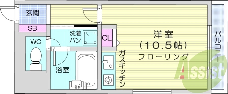 1R、オートロック、角部屋、都市ガス、灯油FF暖房