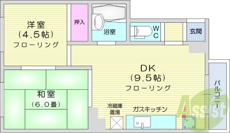 2DK、都市ガス物件、収納スペース、ネット使用料不要