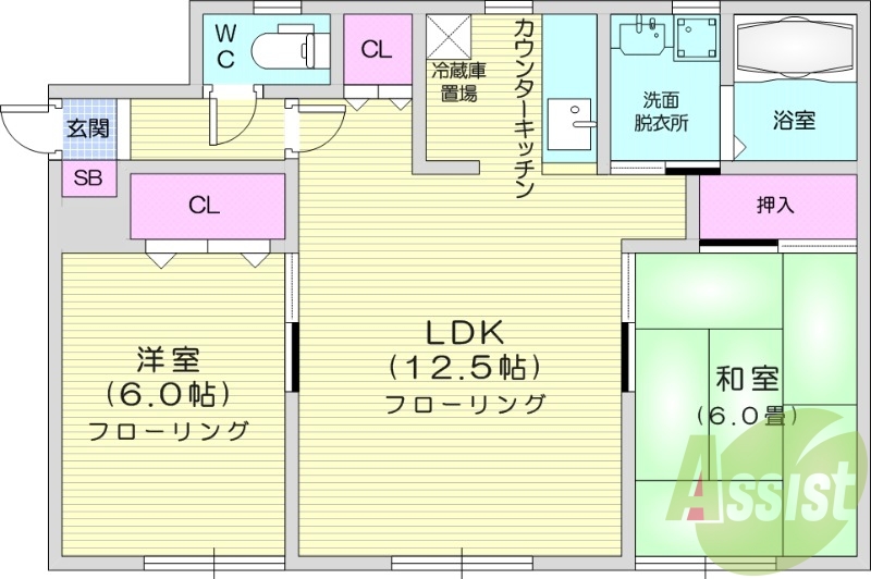 2LDK、灯油暖房、独立洗面台、浴室乾燥機、ペット可