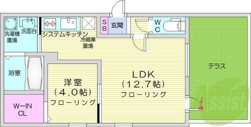 1LDK、エアコン、ウォークインクロゼット、ネット無料