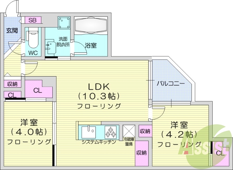 2LDK、エアコン、追い焚き、浴室乾燥機