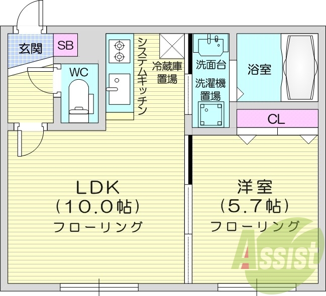 1LDK、都市ガス、システムキッチン、ネット無料