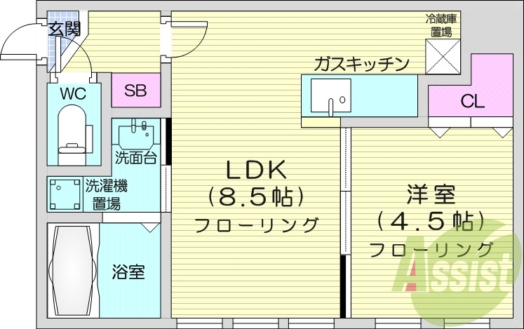 1LDK、エアコン、独立洗面台、灯油暖房、シャワートイレ