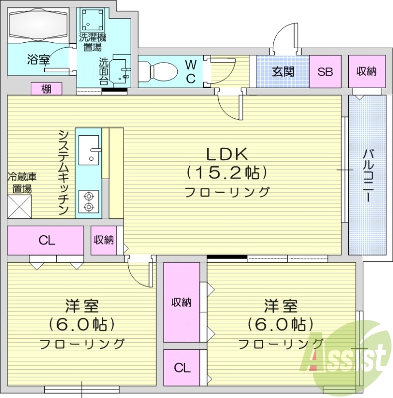 2LDK、灯油暖房システムキッチン、トランクルーム