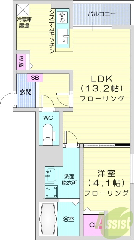 1LDK、都市ガス、エアコン、システムキッチン、追い焚き