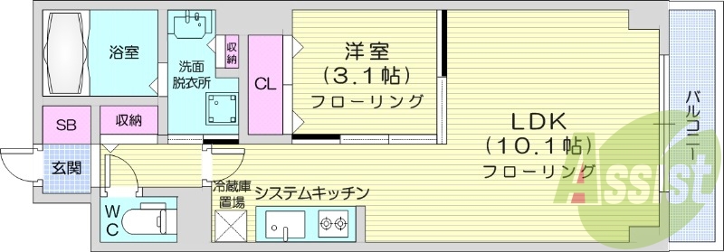 1LDK、追い炊き機能、宅配BOX、システムキッチン