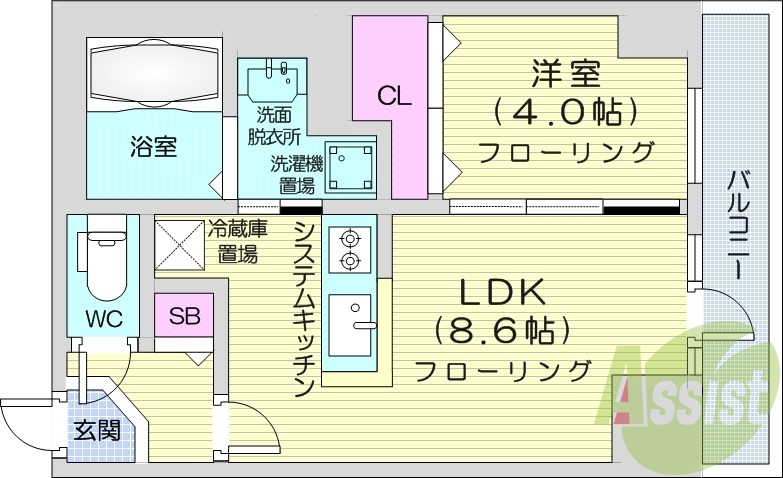 1LDK、収納、都市ガス、ネット無料、宅配BOX