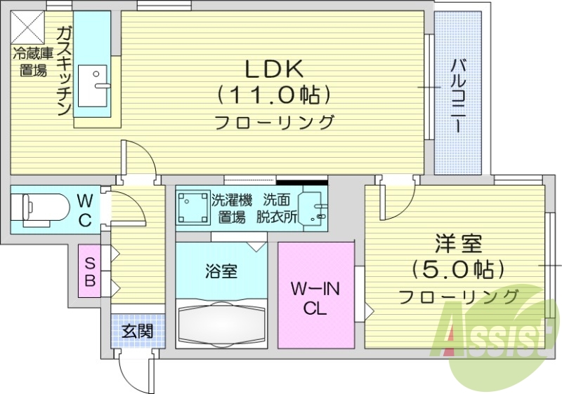 1LDK、ウォークインクロゼット、ネット無料、独立洗面台