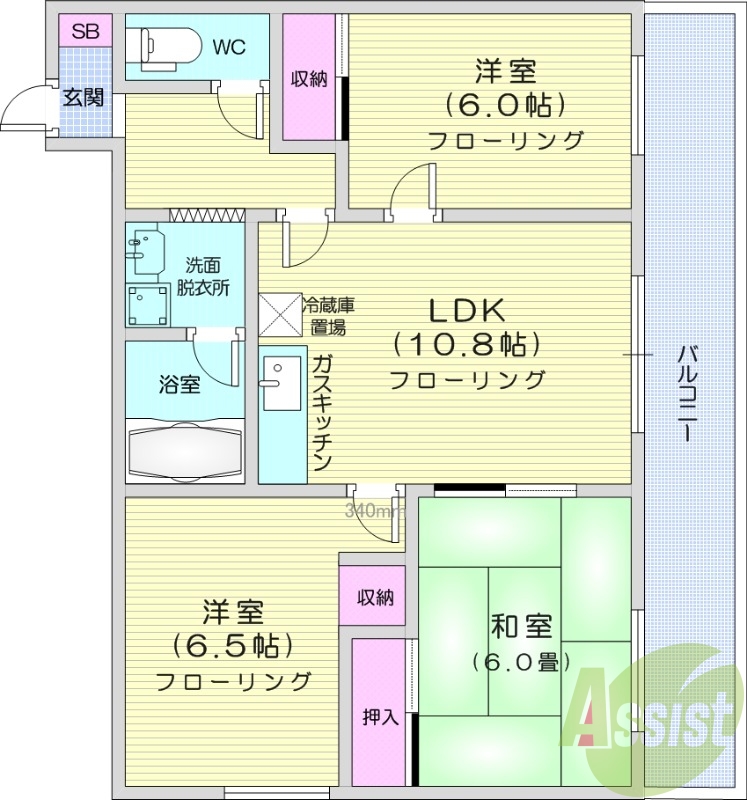 3LDK、独立洗面台、トランクルーム、バストイレ別