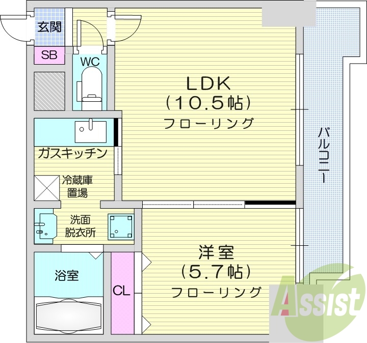 1LDK、ネット無料、オートロック、ロードヒーティング