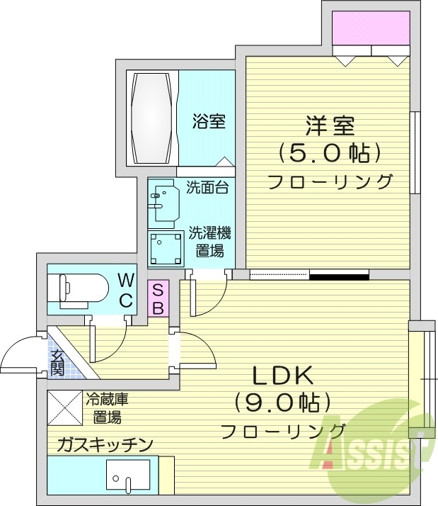 1LDK、インターネット無料、カメラ付きインターホン
