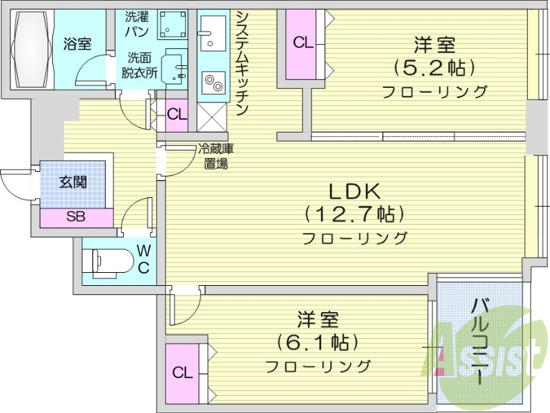 2LDK、オートロック、モニターホン、オール電化