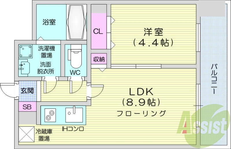 1LDK、システムキッチン、ウォシュレット