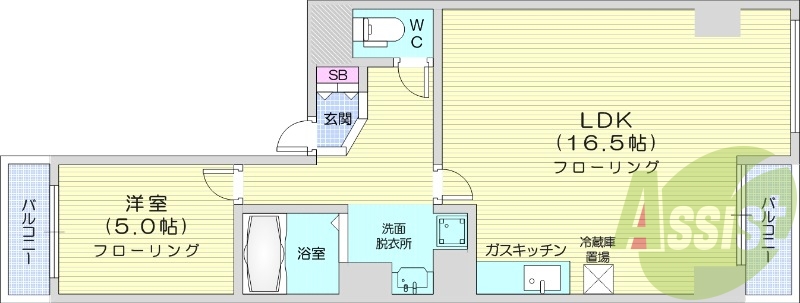 1LDK、エアコン、角部屋、プロパンガス