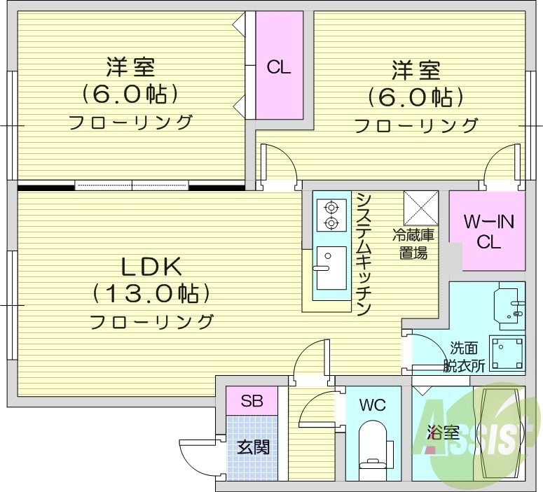 2LDK、灯油暖房、独立洗面台、ネット無料