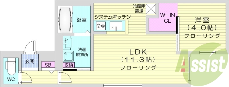 1LDK、エアコン、システムキッチン、浴室乾燥機