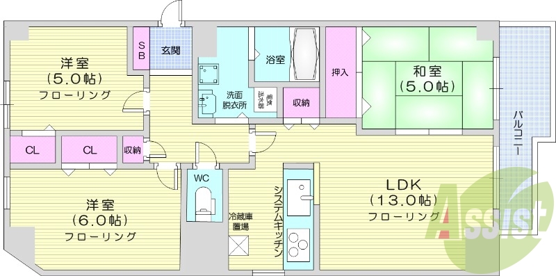 3LDK、システムキッチン、トランクルーム、洗髪洗面化粧台