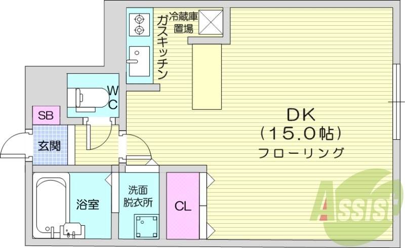 1K、ガスリミット、シャワートイレ、モニタ付きインターホン