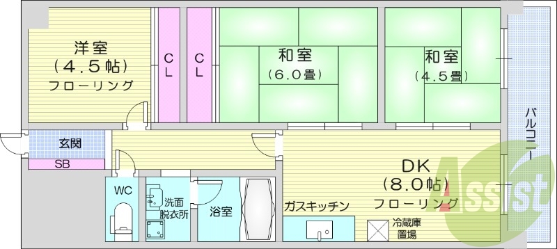 3DK、エレベーター、オートロック、灯油暖房
