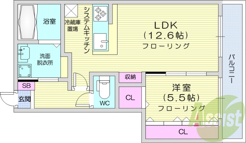1LDK、都市ガス、独立洗面台、浴室乾燥機