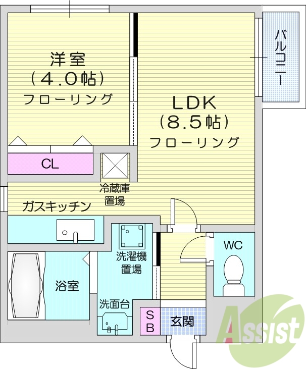 1LDK、エアコン、灯油暖房、オートロック、自転車置場