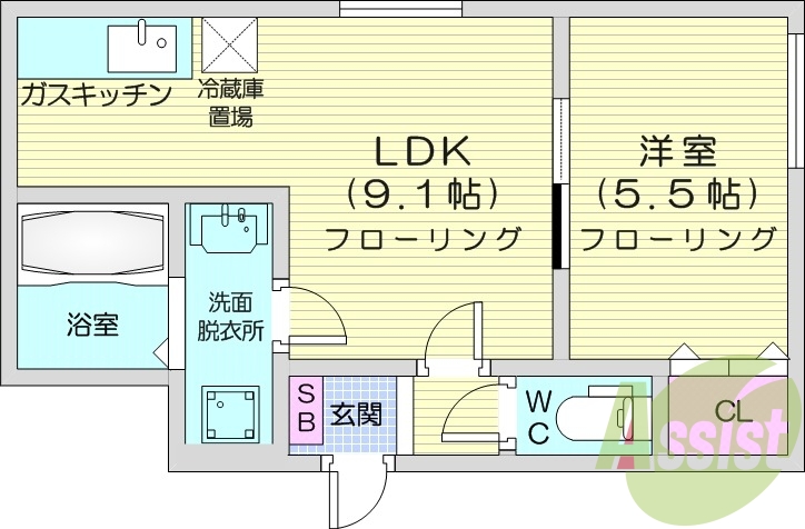 1LDK、エアコン、独立洗面台、シャワートイレ、バストイレ別