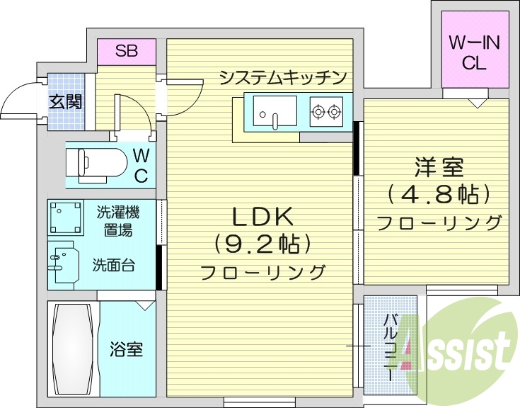1LDK、オートロック、ネット無料、エアコン