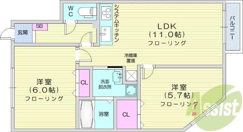 2LDK、独立洗面台、無料駐車場、灯油ボイラー